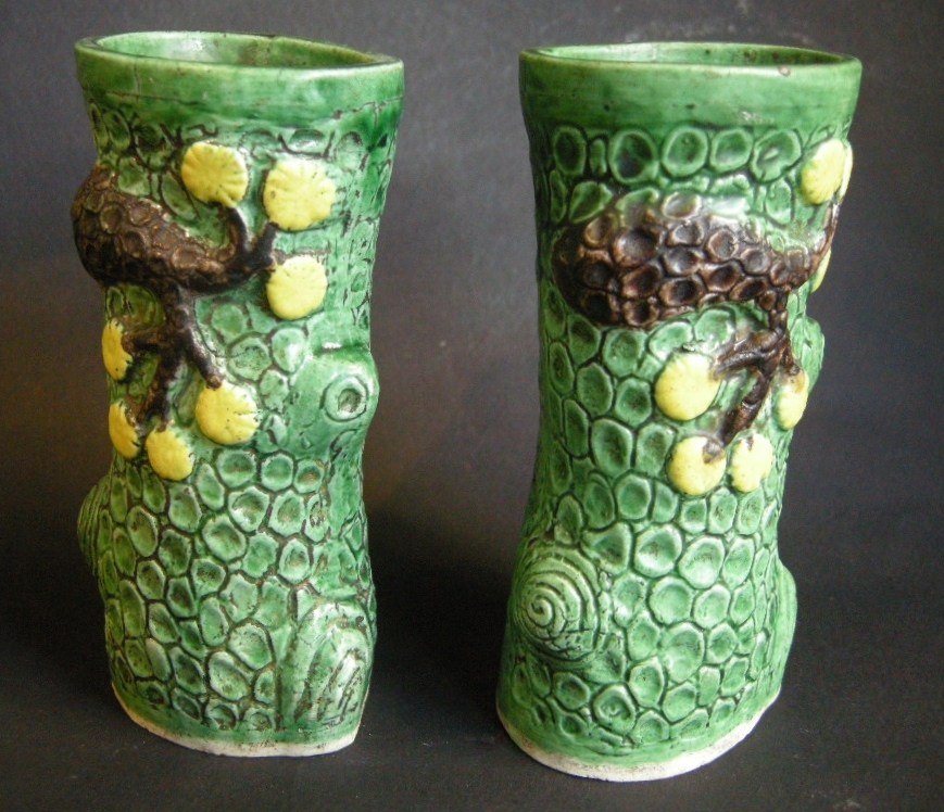 Pair small brushpot biscuit - branch of tree shape